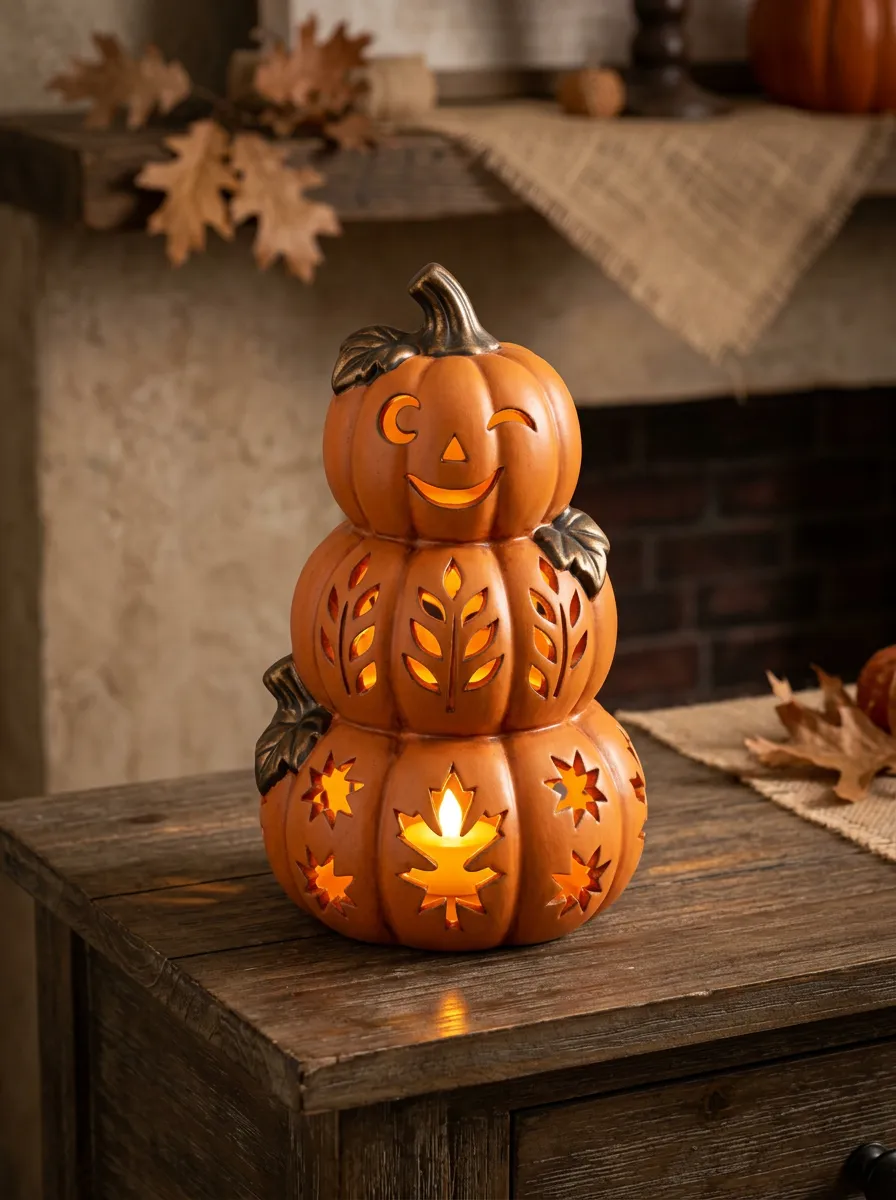 Stacked-Pumpkin Cutout LED Halloween Pumpkin Light