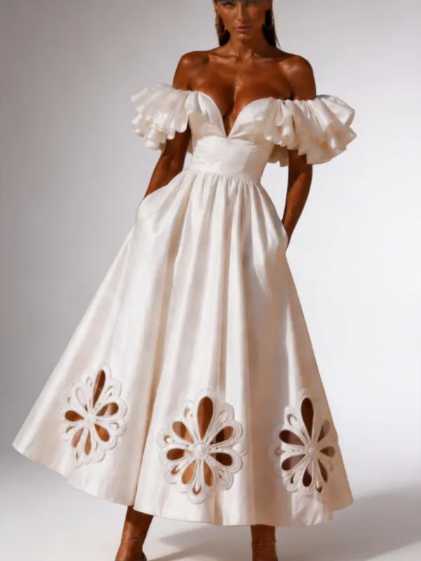 Liliana Cutout Off-Shoulder Ruffle Midi Dress