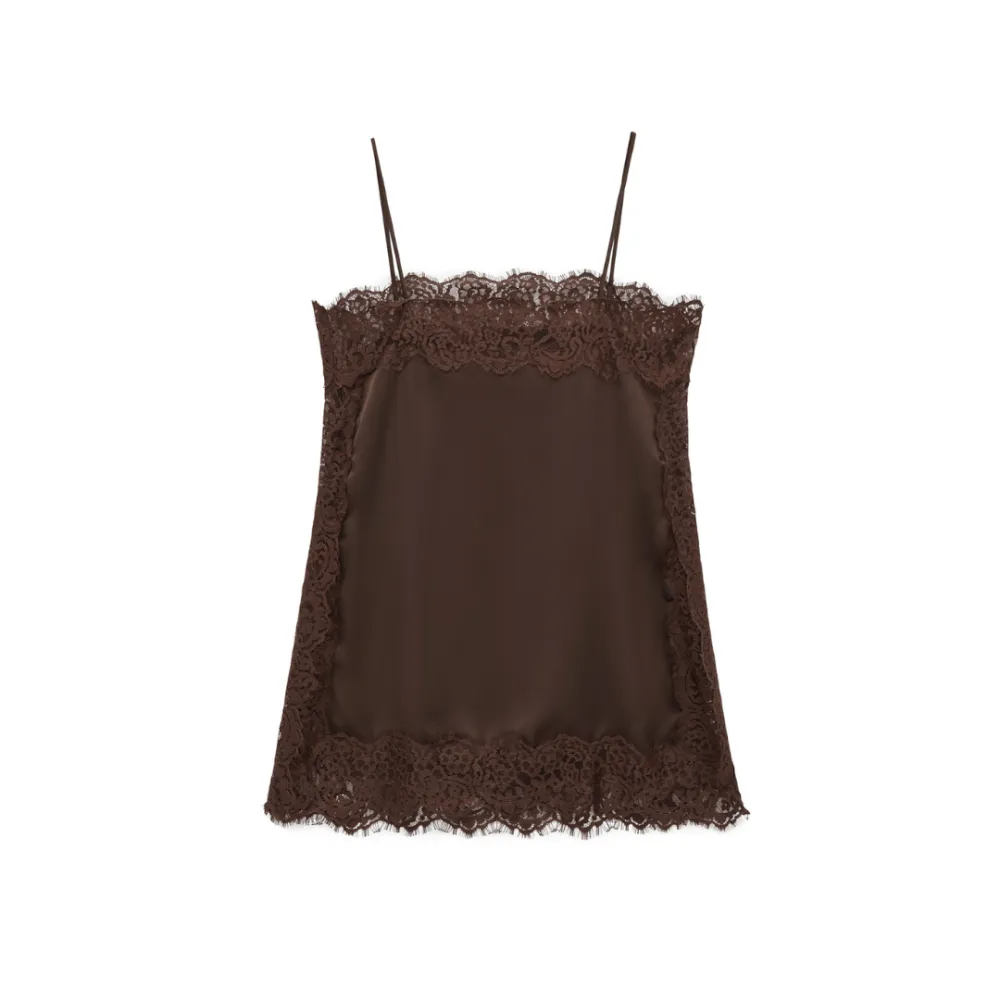 Fitted Lace Trim Satin Camisole