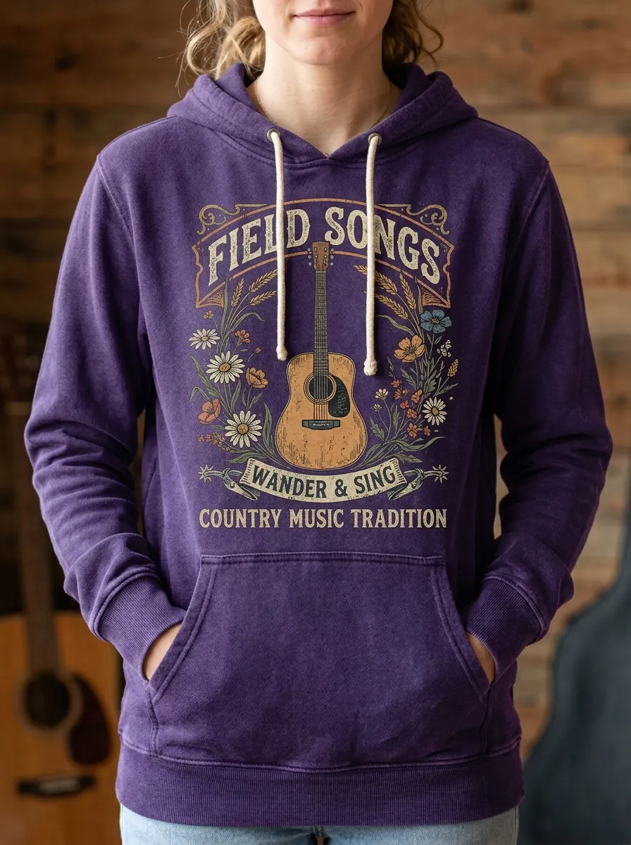 Rustic Guitar Floral Unisex Country Music Printed Hoodie