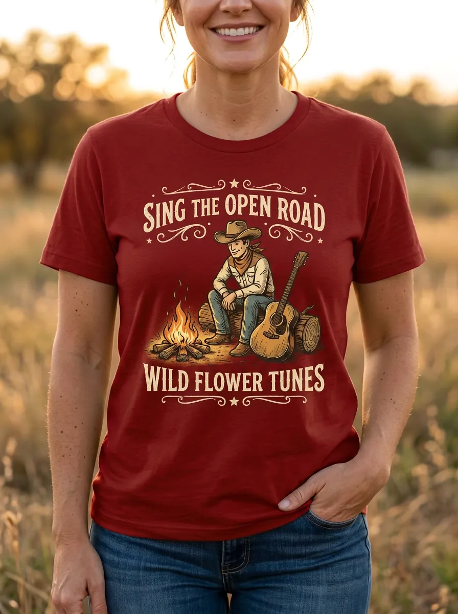 Festival Guitar Campfire Country Music Crewneck T-Shirt