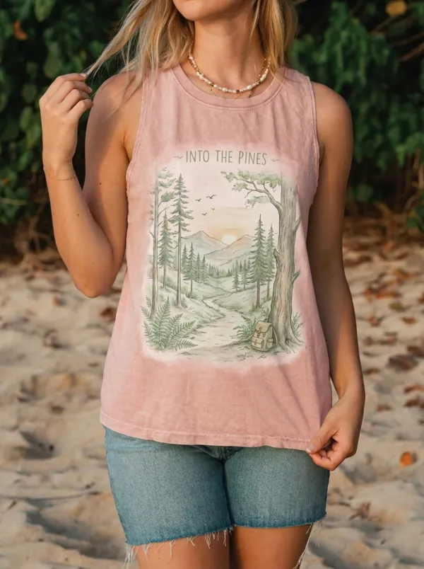 Women's Nature Hiking Lover Into The Pines Mountain Forest Printed Tank Top