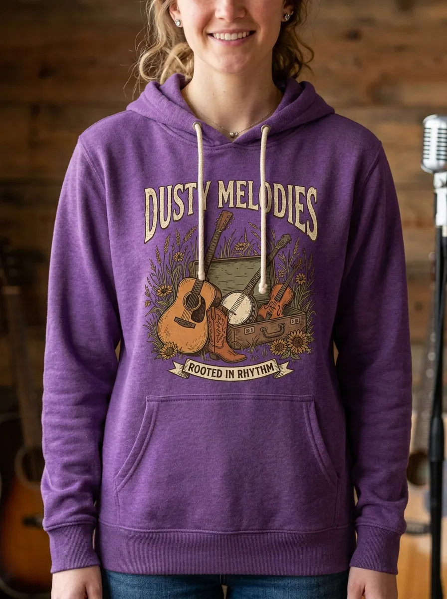 Rustic Guitar Banjo Women's Country Music Printed Hoodie