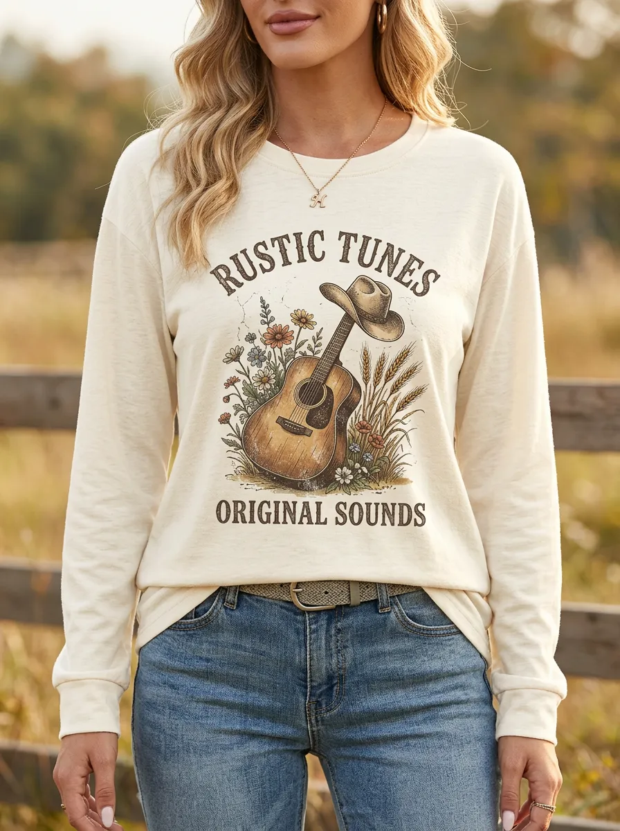 Western-Inspired Folk-Motif Women's Country Music Long-Sleeve Shirt