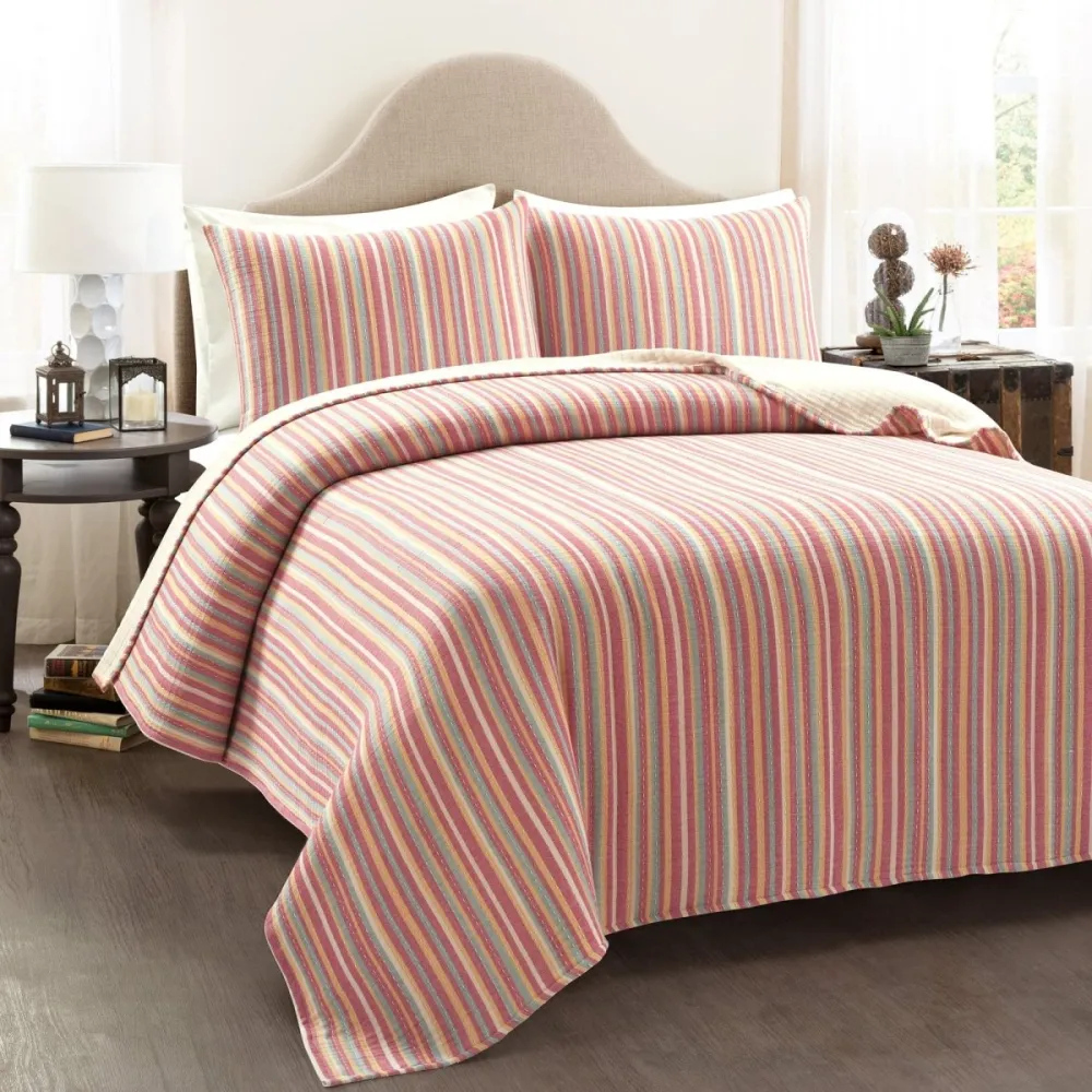 Refined Cotton Striped Quilt Bedding Set