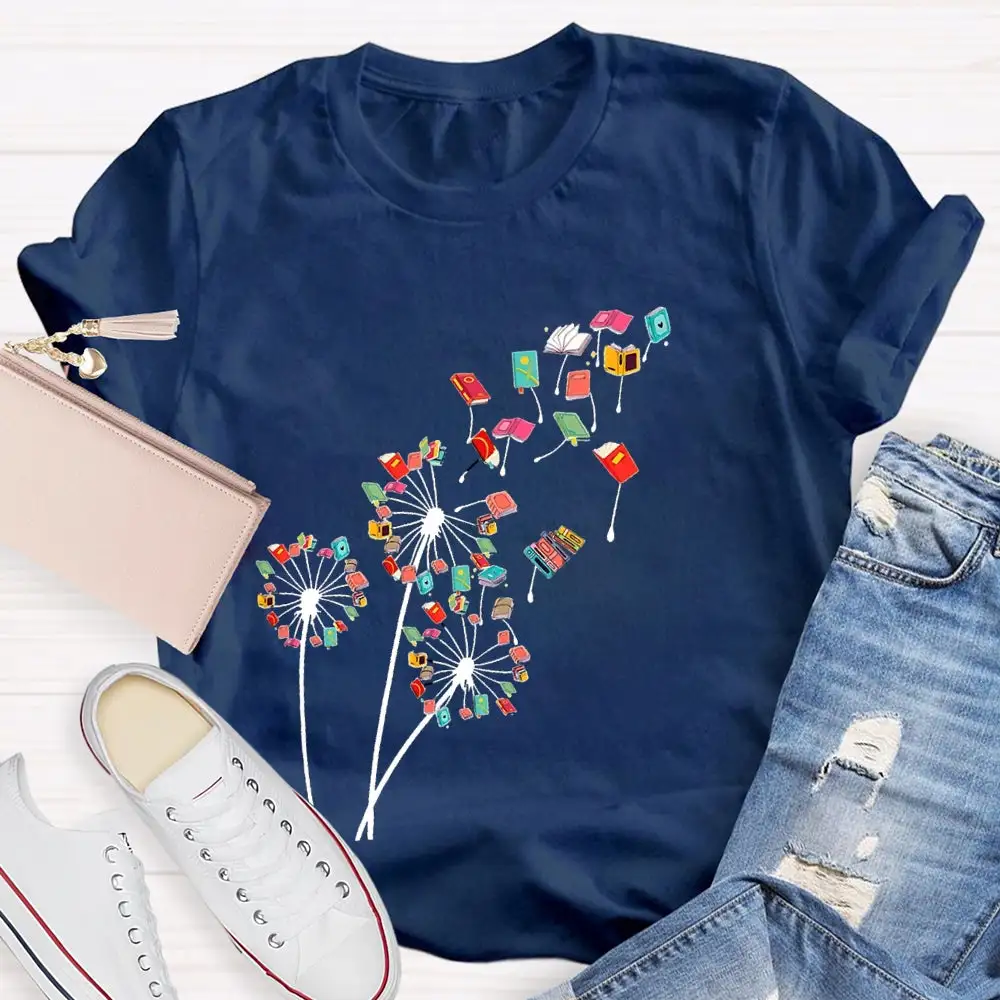 Dandelion Books Reading Lover Casual Print T-Shirt