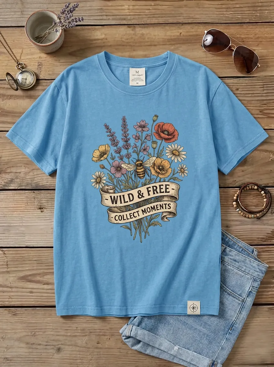 Wild And Free Bee Floral Bouquet T-Shirt