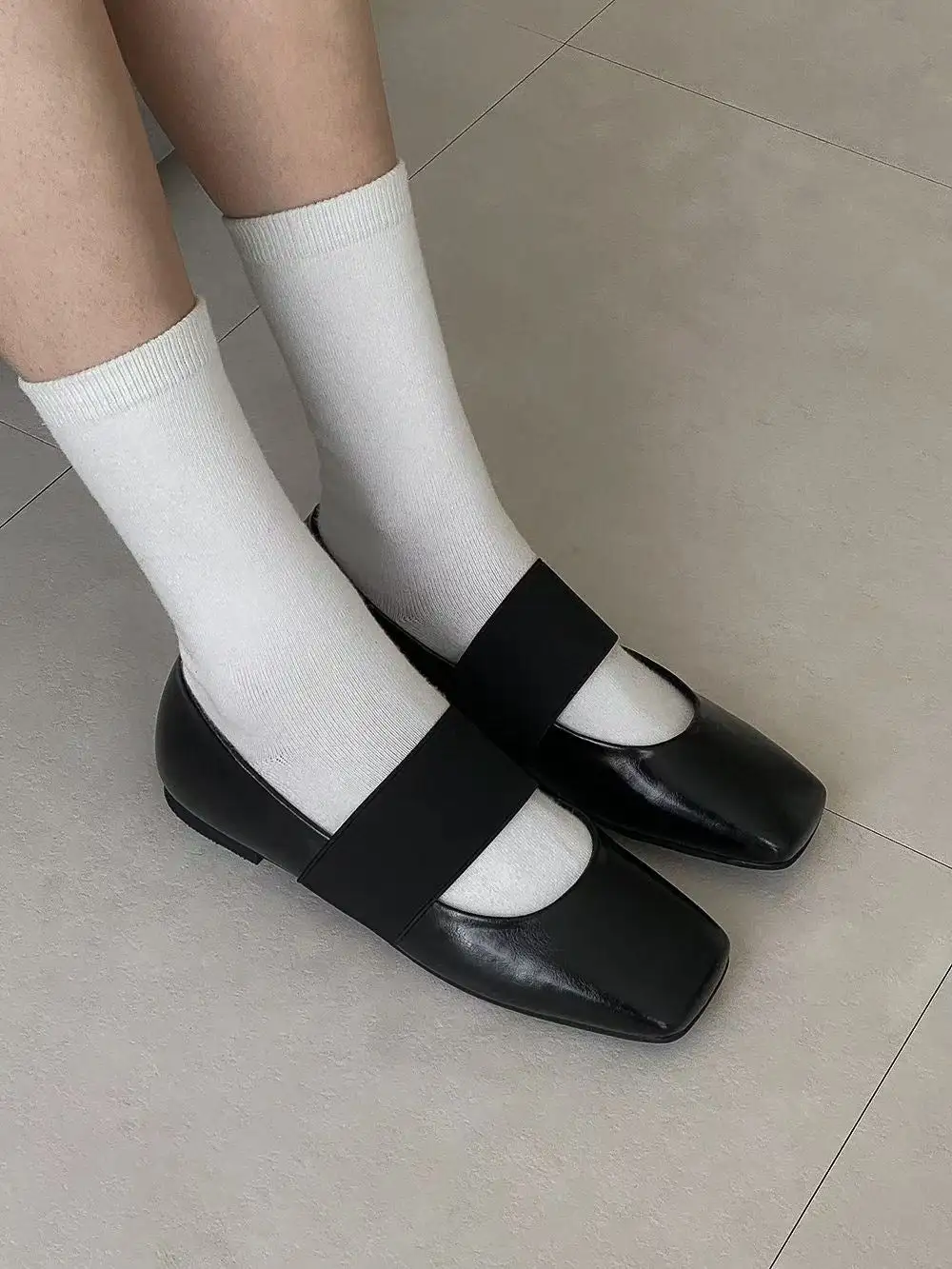 Polished Faux Leather Square Toe Ballet Flats