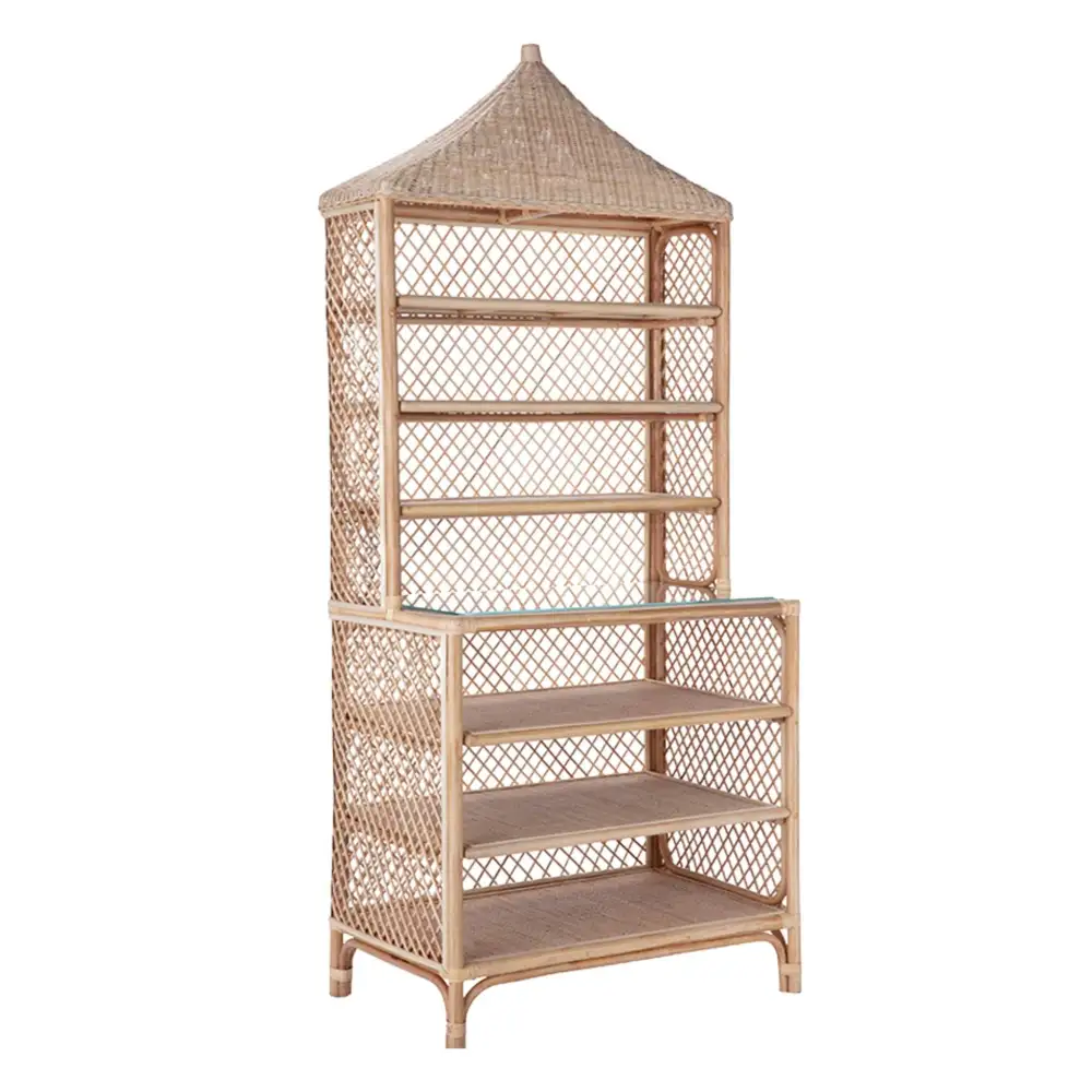 Rattan Glass Top Bookcase