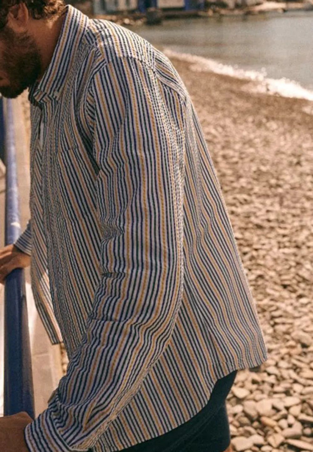 Multicolor Stripe Open Front Camp Collar Shirt