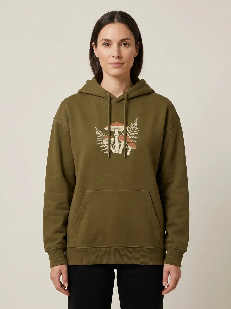 Women's Pullover-Hood Graphic-Print Mushroom Sweatshirt