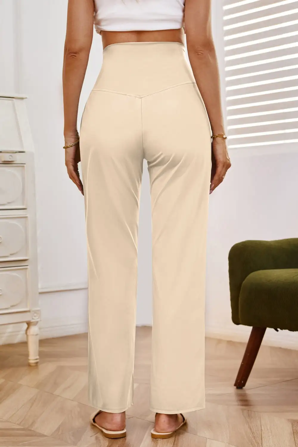 Relaxed High Waist Wide Leg Pants With Pocket