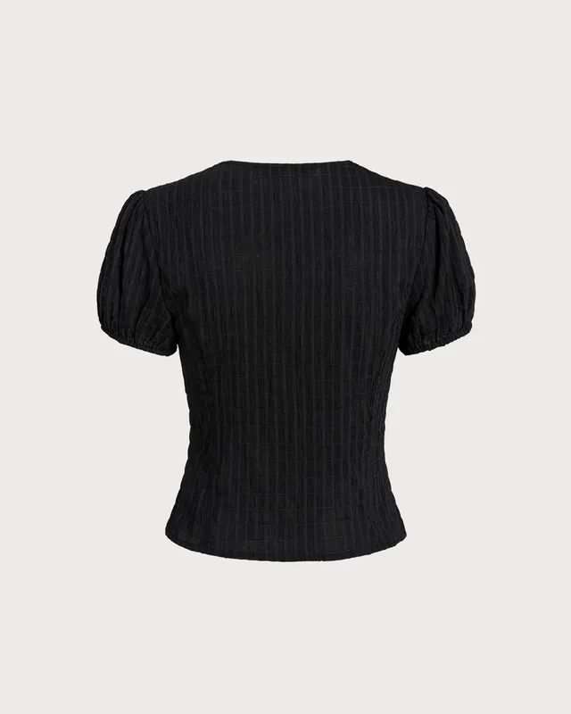 Black Jacquard Lace Button Blouse