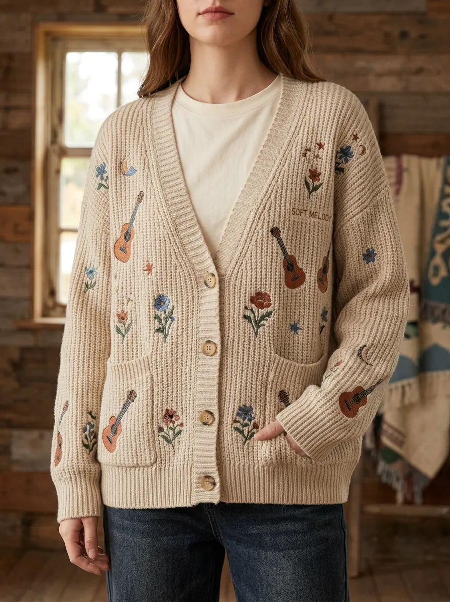 Embroidered Women's Country Music Casual Cardigan
