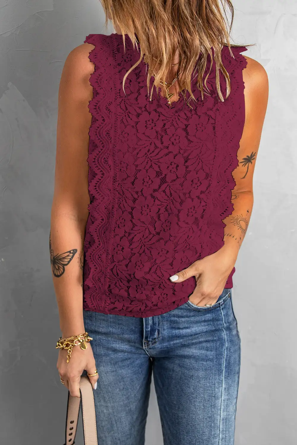 Classic Lace V Neck Tank Top