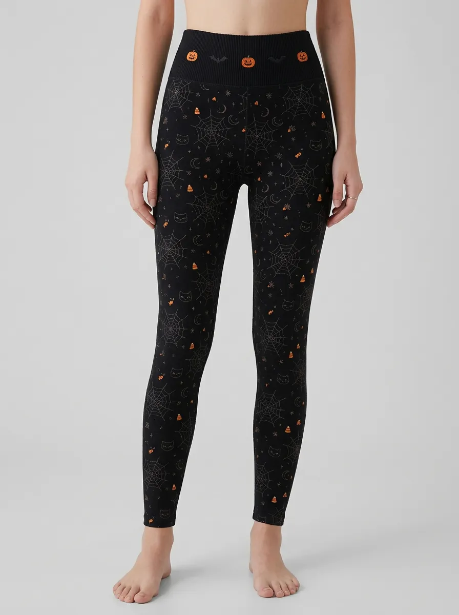 Women's Halloween Pumpkin Spiderweb Cat Leggings