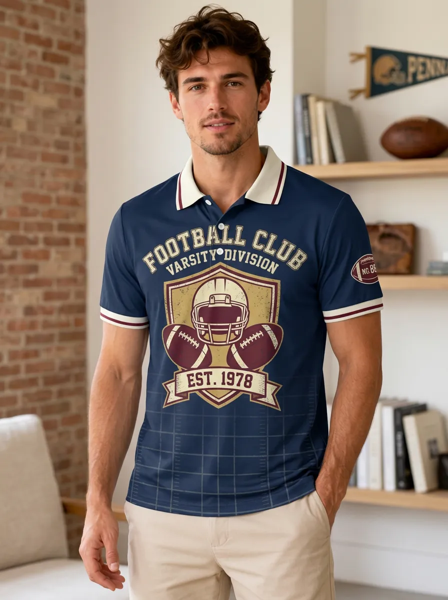 Men's Vintage Gridiron Helmet Polo Shirt