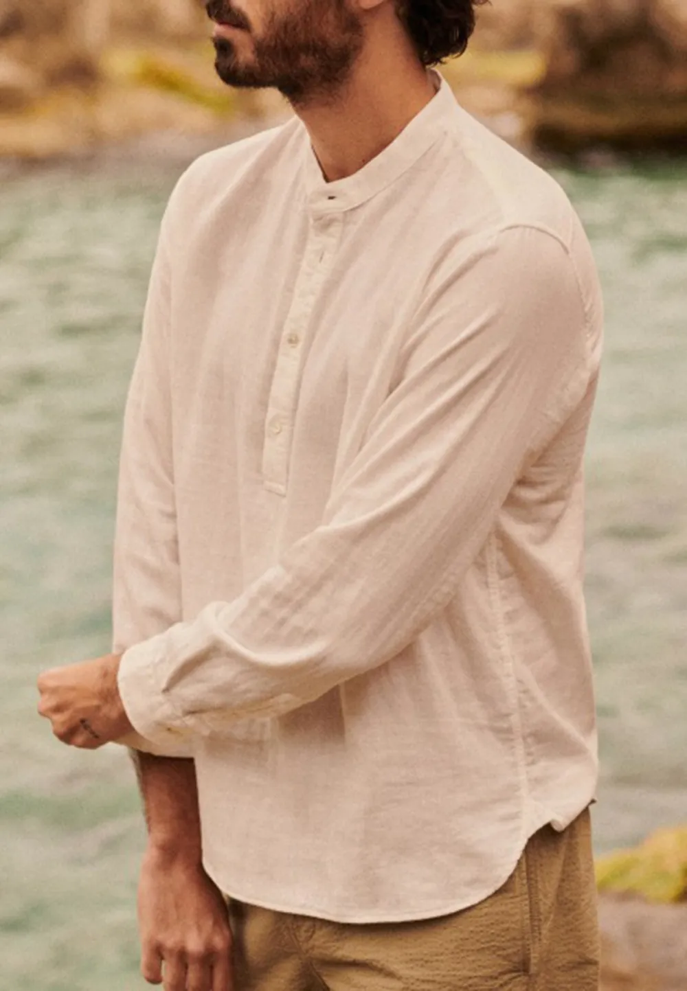 Olive Green Mandarin Collar Henley Shirt