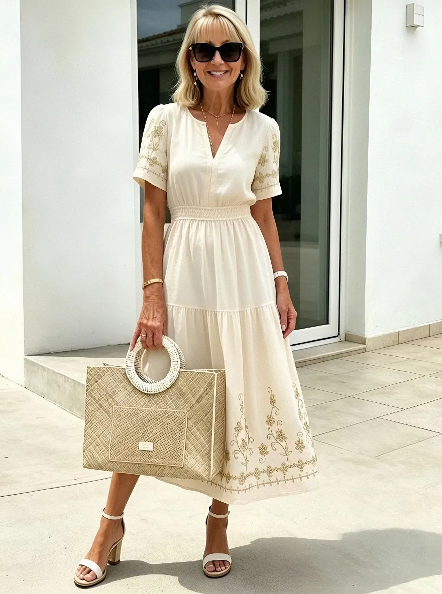 Women's Summer Vacation Floral Embroidery Lace Trim Printed Dress