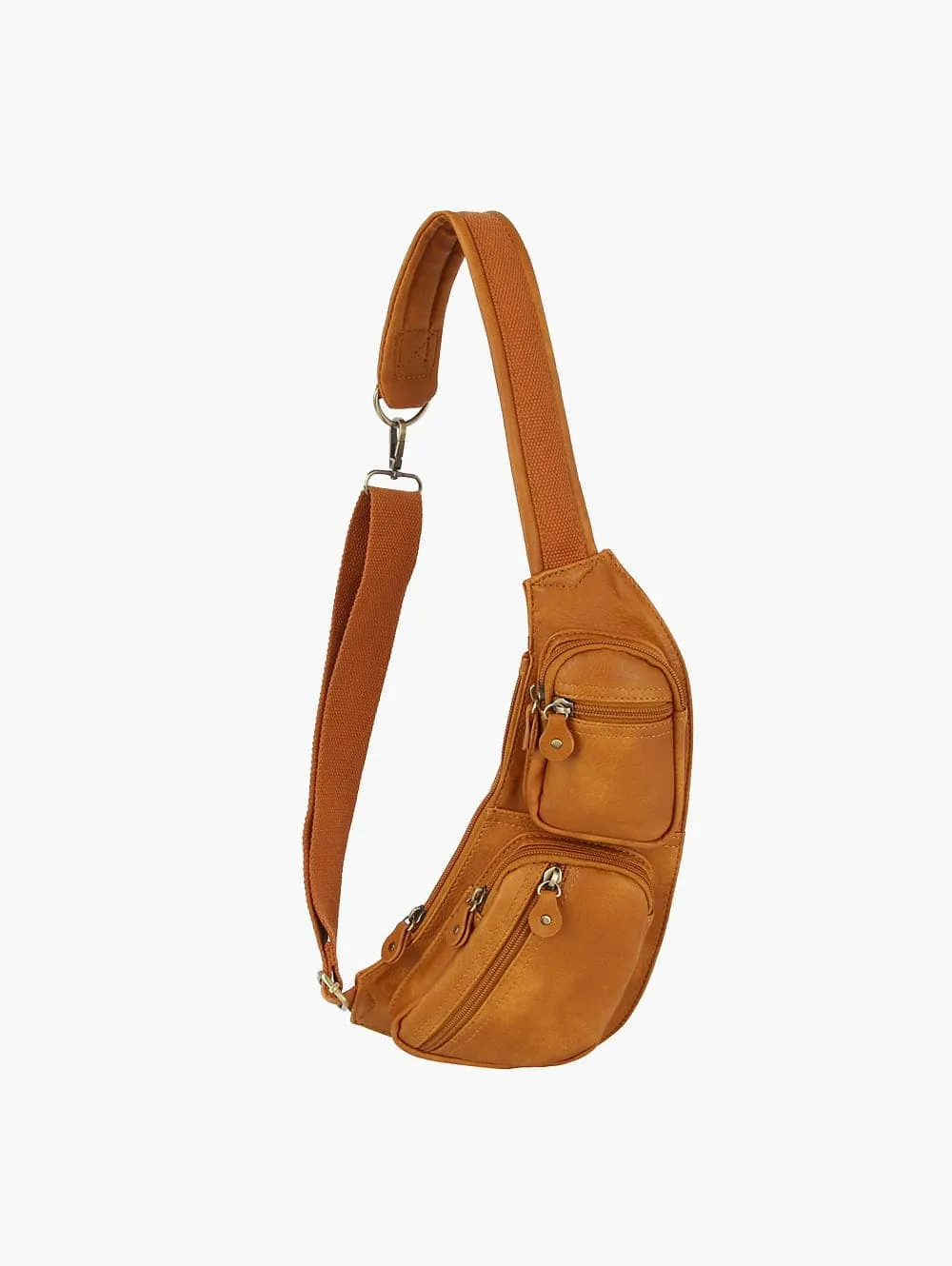 Textured Detail Pocketed Faux Leather Crossbody Sling Bag