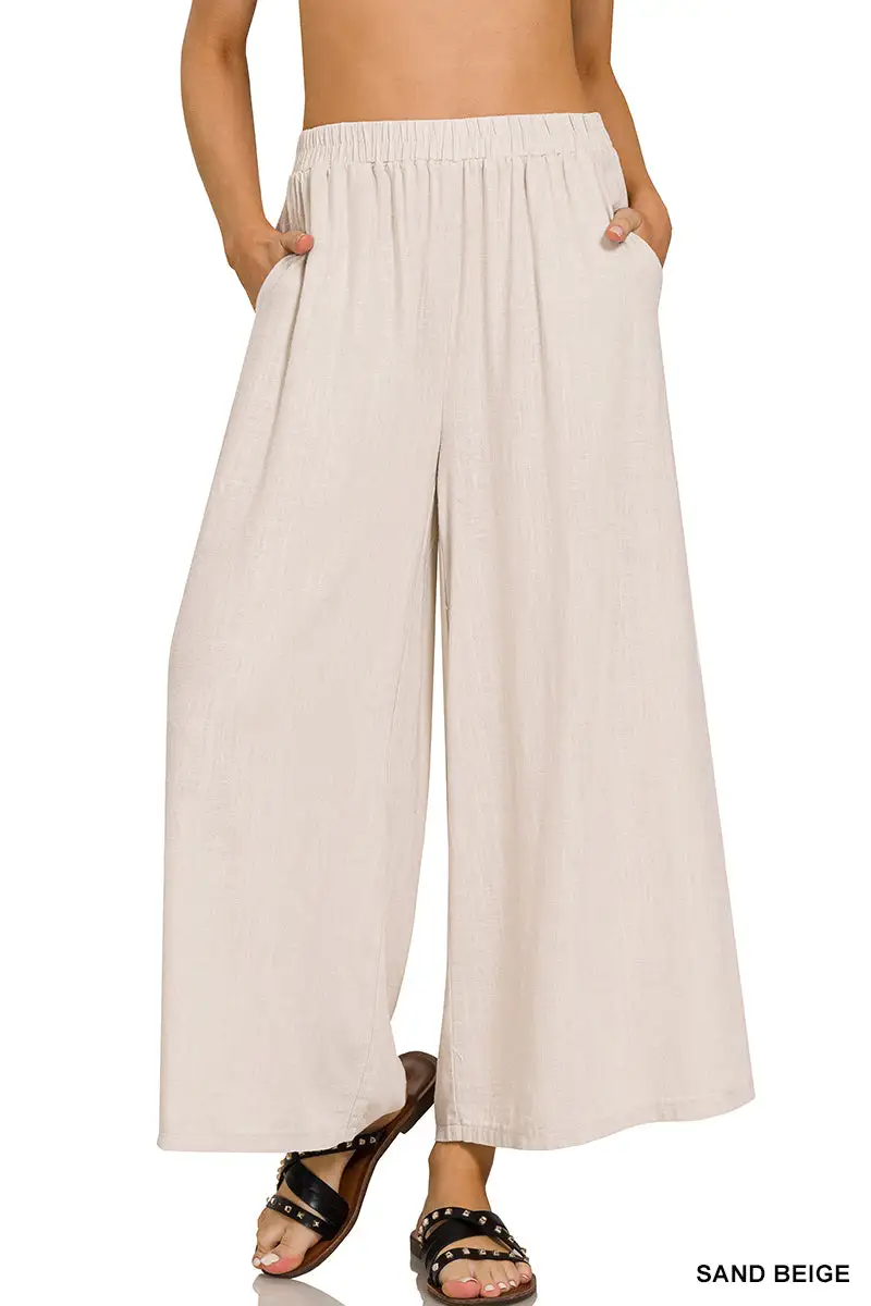 Signature Woven Pleated Linen Wide Leg Pants