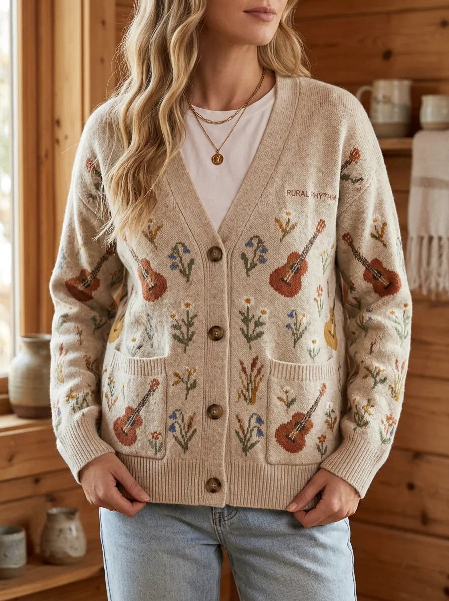 Western Guitar Country Music Cardigan