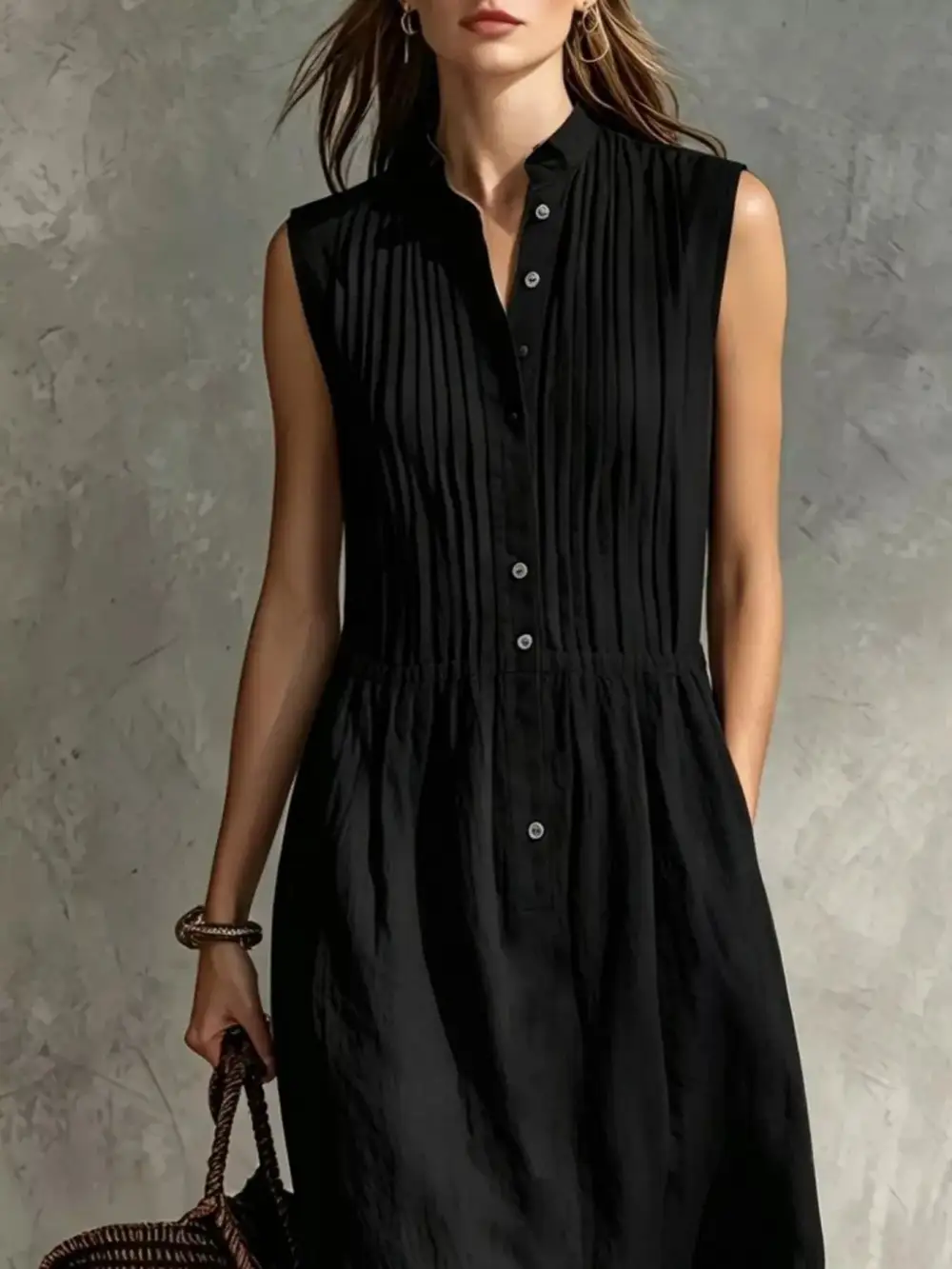 Sleeveless Button Front Midi Dress