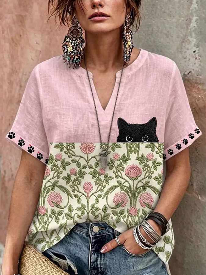 Women's Cute Cat Printed Casual Top