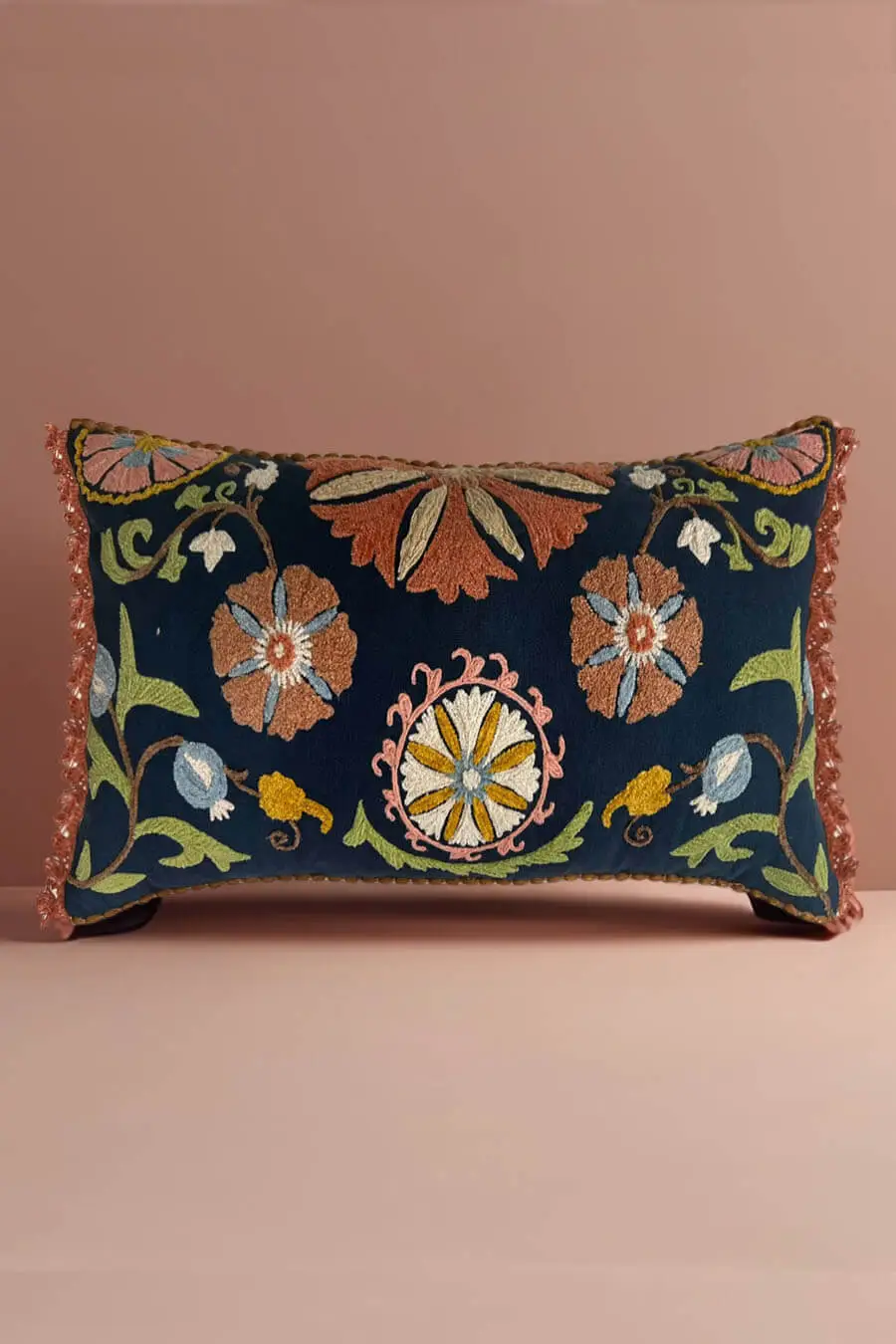 Hand Embroidered Textured Cotton Lumbar Decorative Cushion Cover