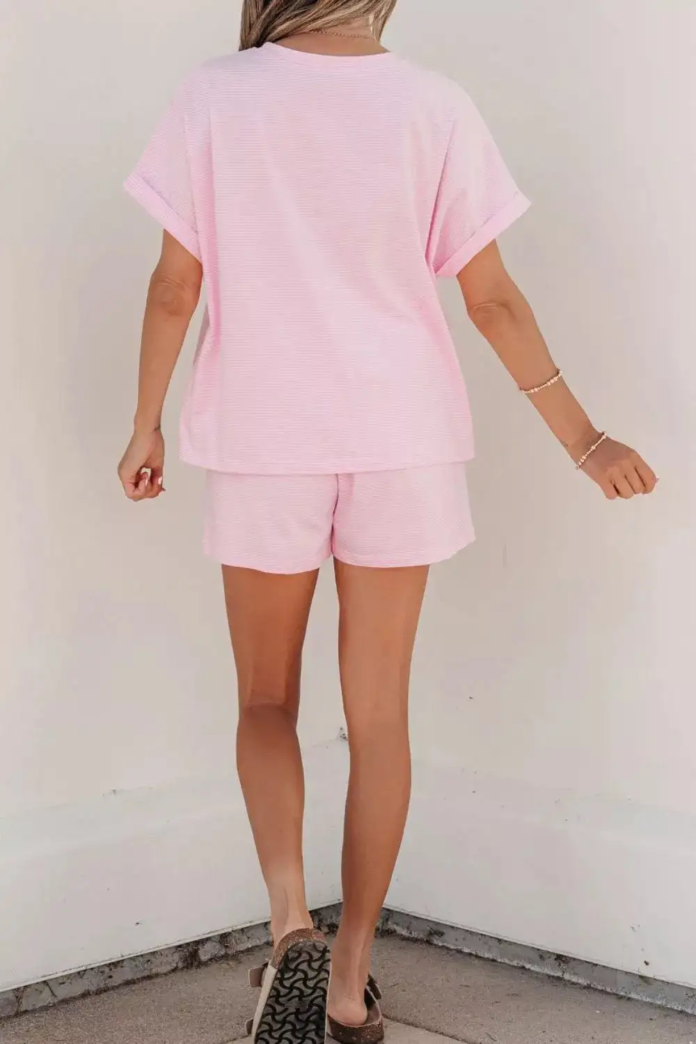 Stripe Matching Oversized Tee Drawstring Shorts Set