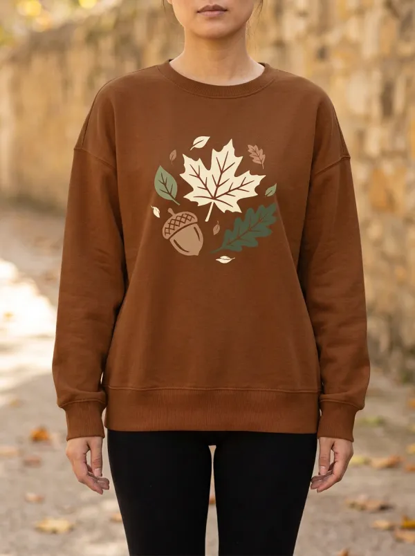 Classic Detail Maple-Leaf Printed Acorn Graphic Sweatshirt