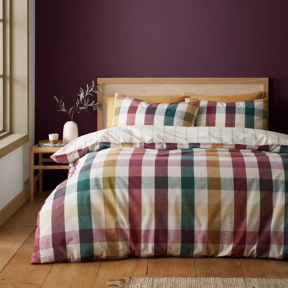 Polished Bedroom Reversible Check Cotton Duvet Cover Set