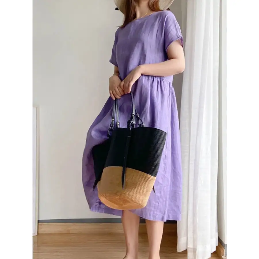 Full Size Casual Round Neck Midi Dress Plus Size