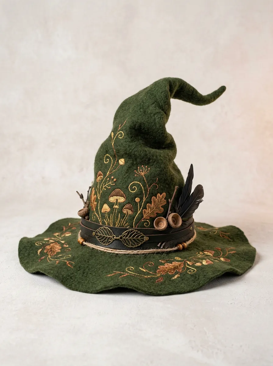 Mushroom Forest Embroidered Halloween Witch Hat
