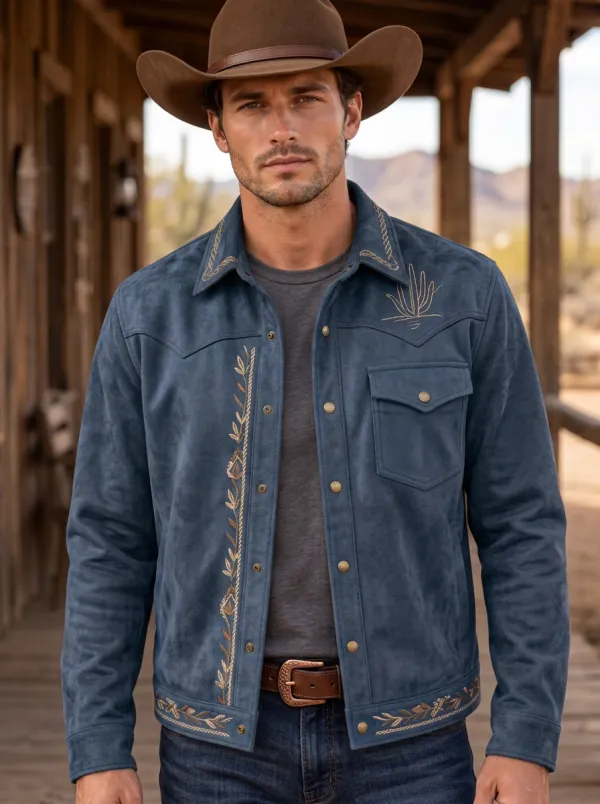 Western Trail Cactus Floral Embroidered Frontier Look Men's Western Jacket