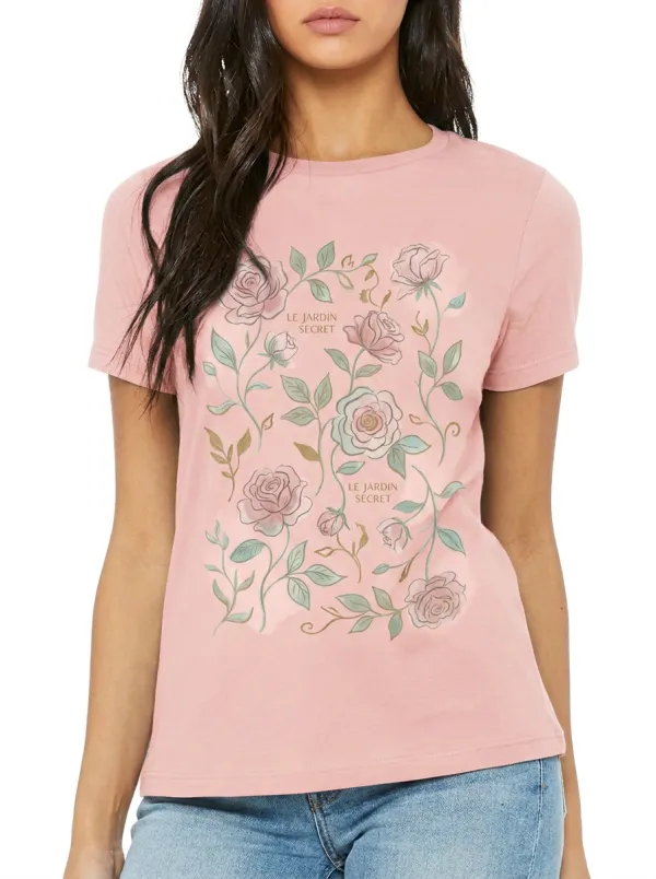 Women's Le Jardin Secret Floral Rose Botanical Printed T-shirt