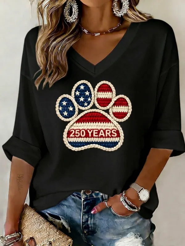 Women's Independence Day Paw Art Print Casual Top