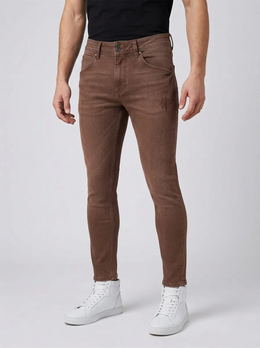 Men's Compass Graphic Embroidered Slim-Fit Jeans