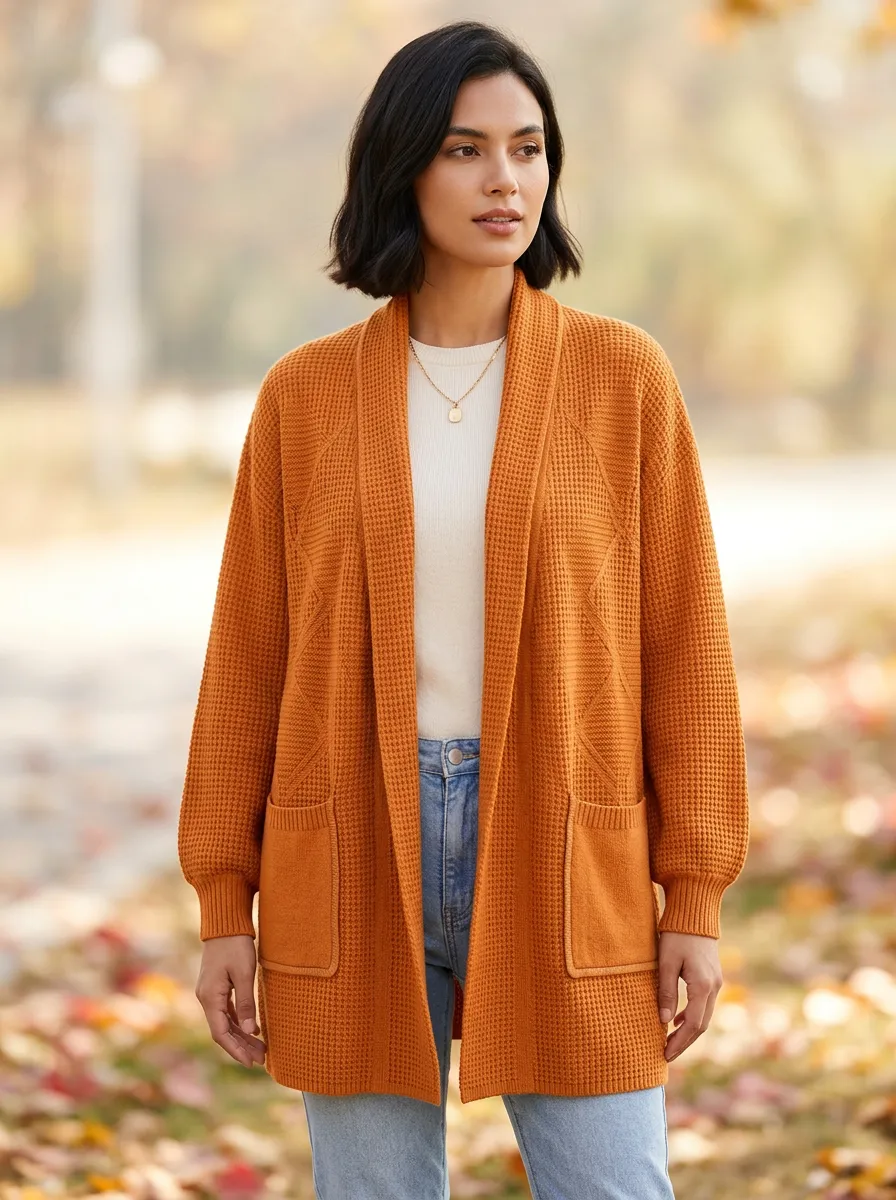 Refined Waffle-Knit Knit Cardigan