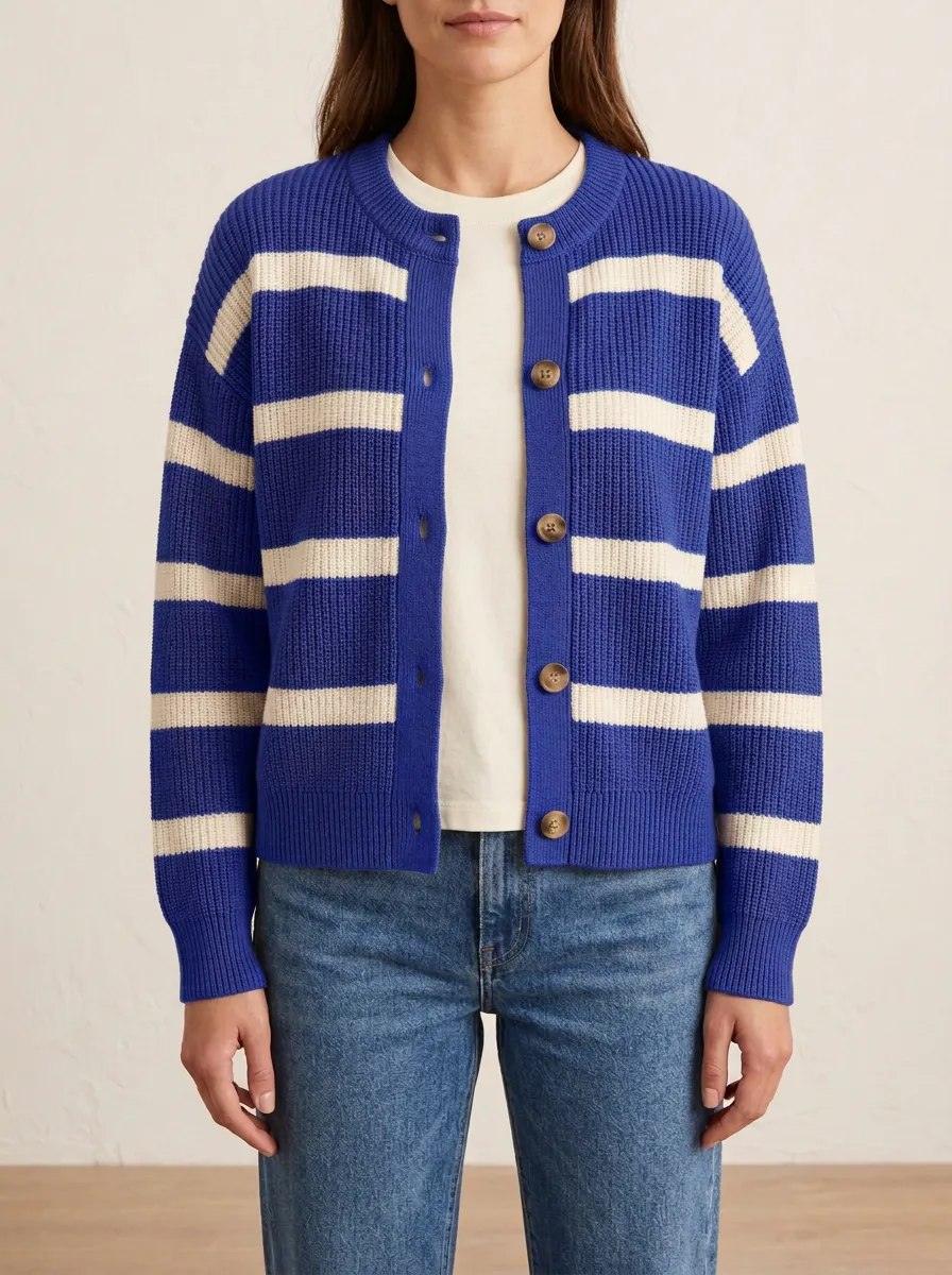 Everyday Striped Rugby Striped Knit Cardigan