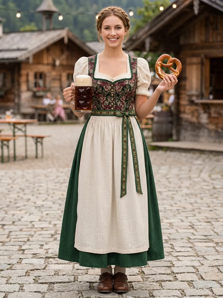 Square Neck Women's Bavarian Oktoberfest Dirndl Dress