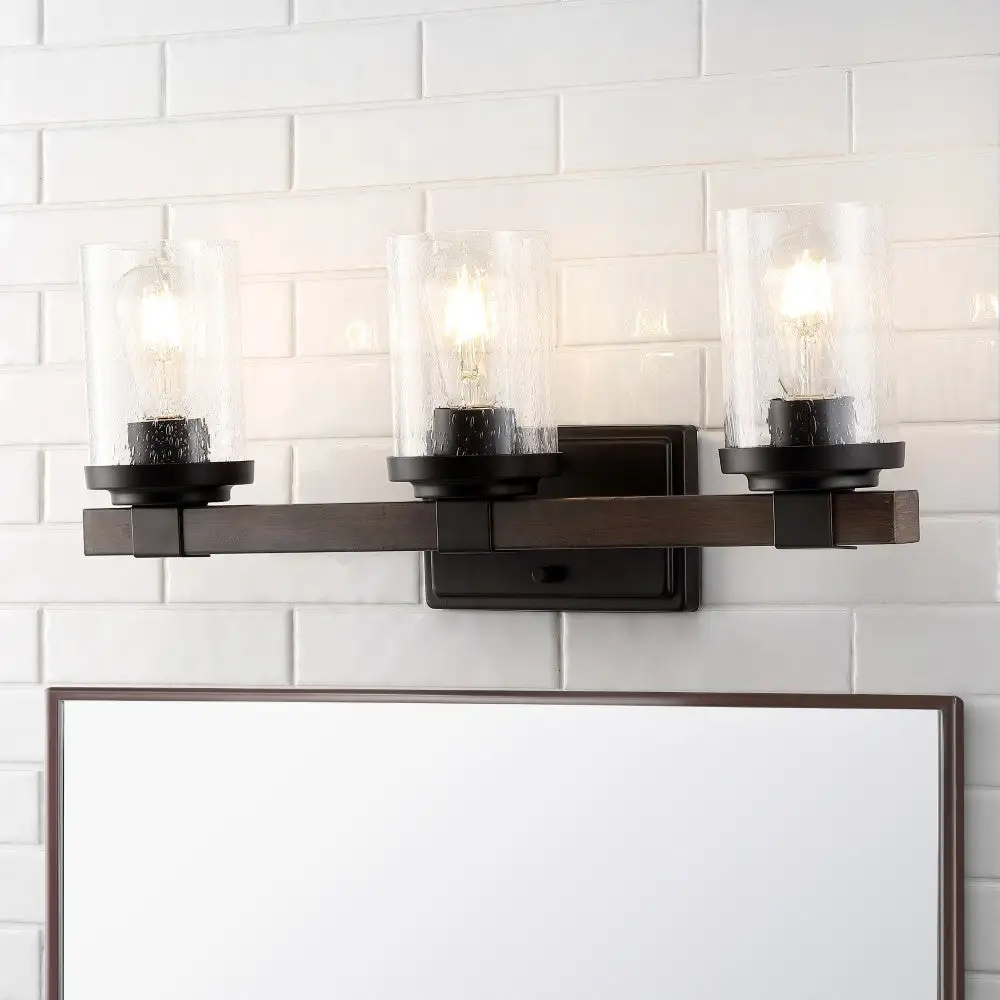 Triple-Light Iron Seeded Glass Rustic Farmhouse LED Vanity Light