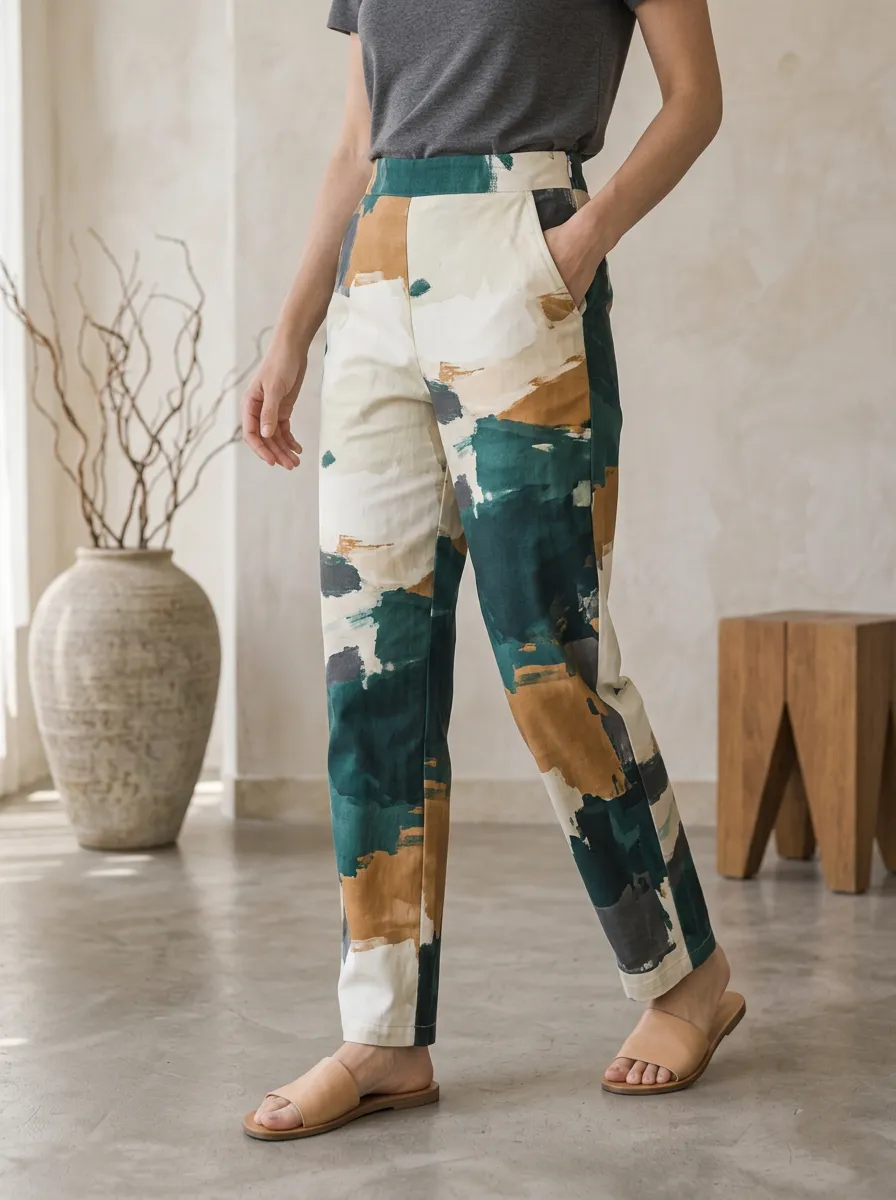 Women's Relaxed Abstract Art Brushstroke Printed Pants