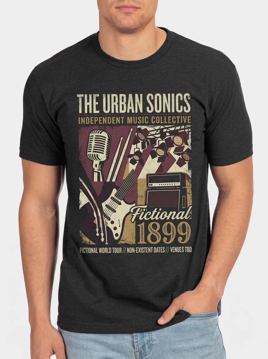 Men's Music Lover Urban Sonics Guitar Microphone Printed T-shirt