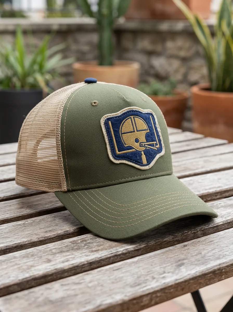 Unisex Football Fan Gold Helmet Patch Printed Trucker Hat
