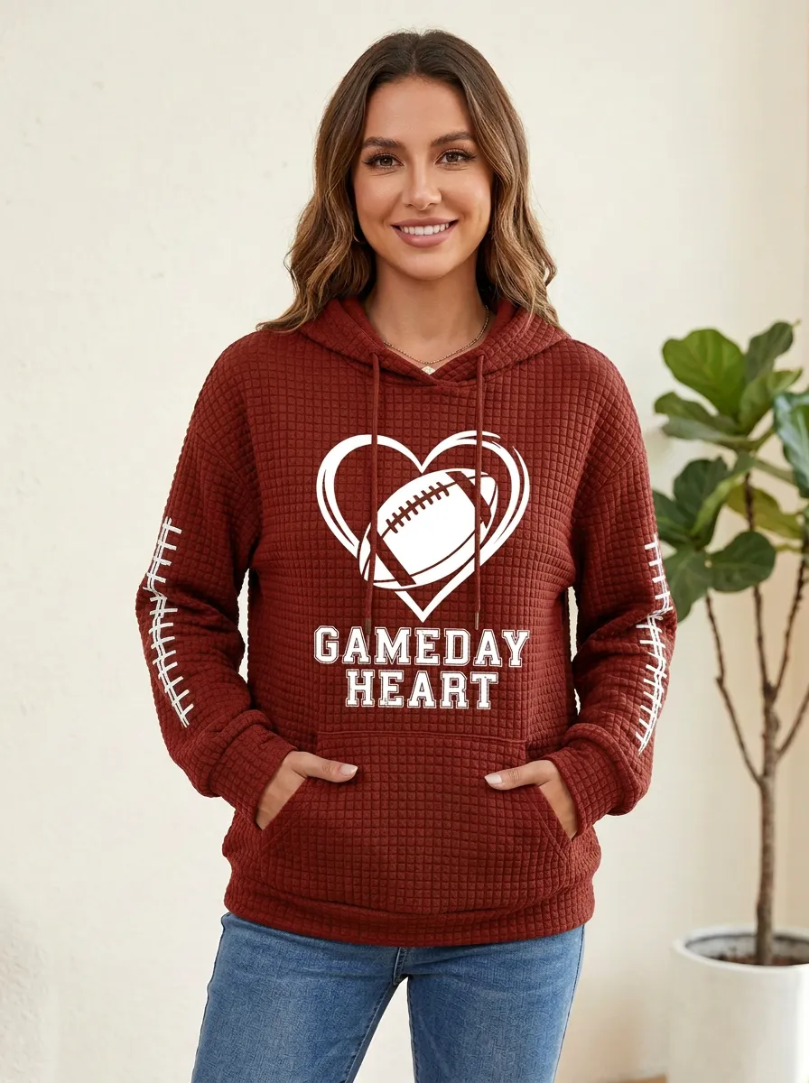 Women's Football Lover Gameday Heart Graphic Printed Hoodie