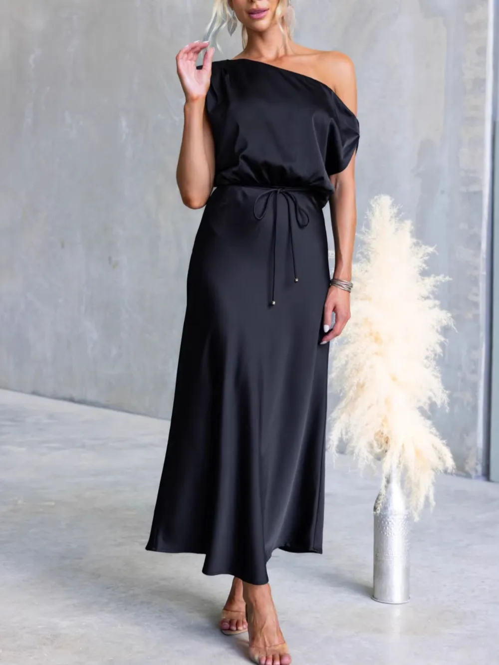 Classic One-Shoulder Midi Dress