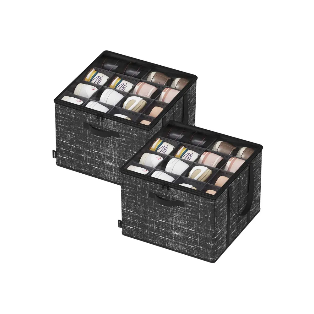 Foldable Handled Clear Front Shoe Organizer Bin