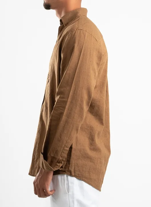 Brown Linen Button Front Shirt