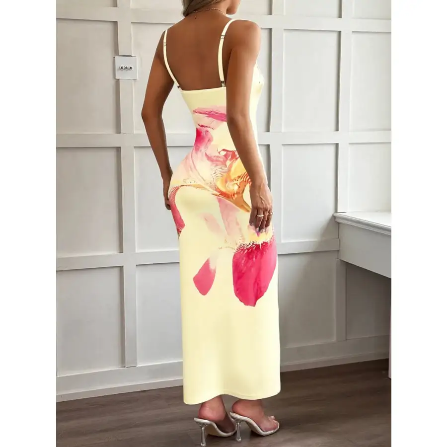 Printed Bodycon Spaghetti Strap Maxi Dress